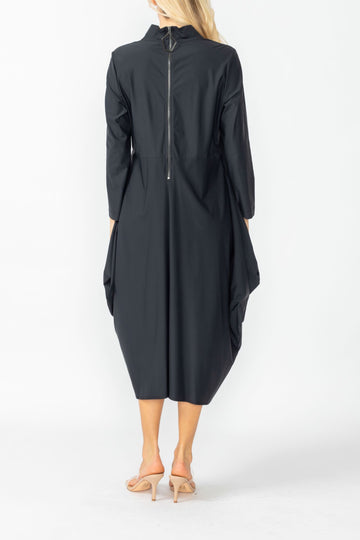 Black Shawl Collar Draped Dress